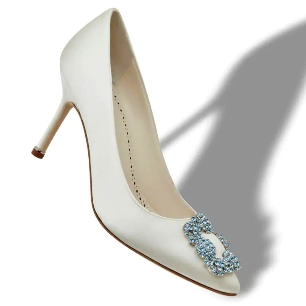 Manolo Blahnik Hangisi 90 White Satin Bridal Heels EU 38 | Worn Once | With Box
